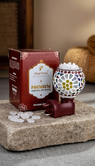 Prathna Ceramic Aroma Diffuser | Electric Kapoor Dani with Plug | Designer Camphor Diffuser for Pooja, Meditation & Aromatherapy | Multicolor Electric Kapoor Burner for Home, Office & Gifting